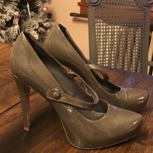 Grey patten leather platforms